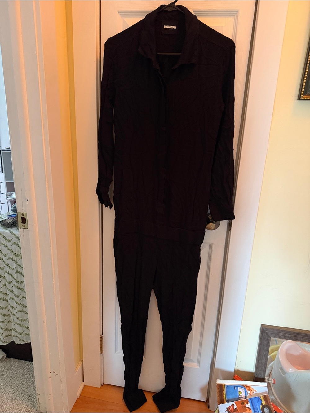 Monrow Black Long Sleeve Jumpsuit with Button Front
